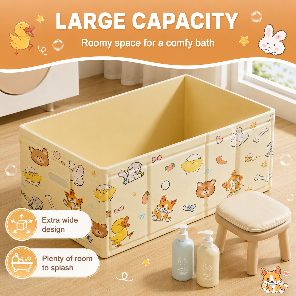 1PC 折りたたみ式浴槽、ポータブル幼児浴槽、大容量キッズシャワー洗面器クイック排水省スペース肥厚 PVC
