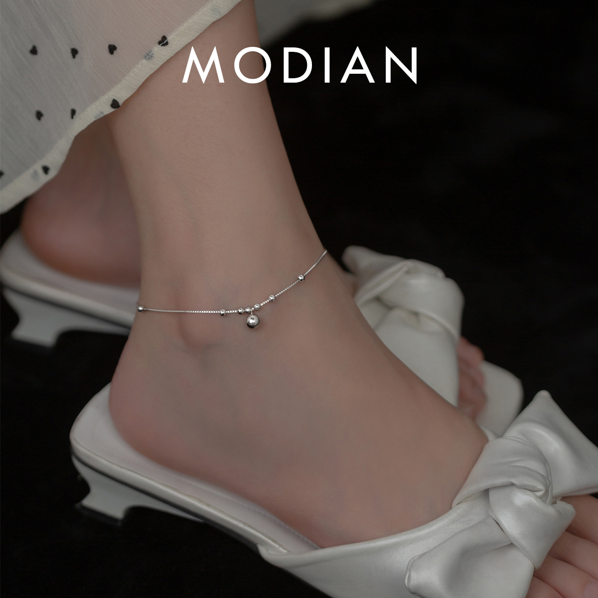 Modian シルバー絶妙なビーズアンクレット女性ガールズリアル 925 スターリングシルバーフットジュエリーファッションシンプルなスタイルの脚ブレスレット