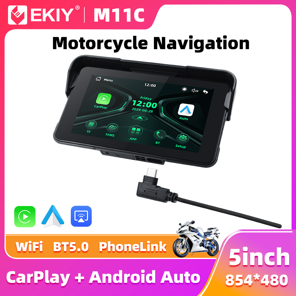 EKIY 5.0 "ポータブルデジタルダッシュボード GPS オートバイオートバイナビゲーション表示画面ワイヤレス CarPlay モト Android 自動 TPMS