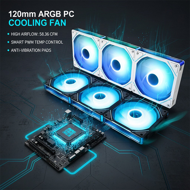 TEUCER JM-1 12cm ARGB ミラーサイクルライトエフェクト コンピューターケースファン 4ピン PWM 低ノイズ PC冷却ファン 水冷用 ファン