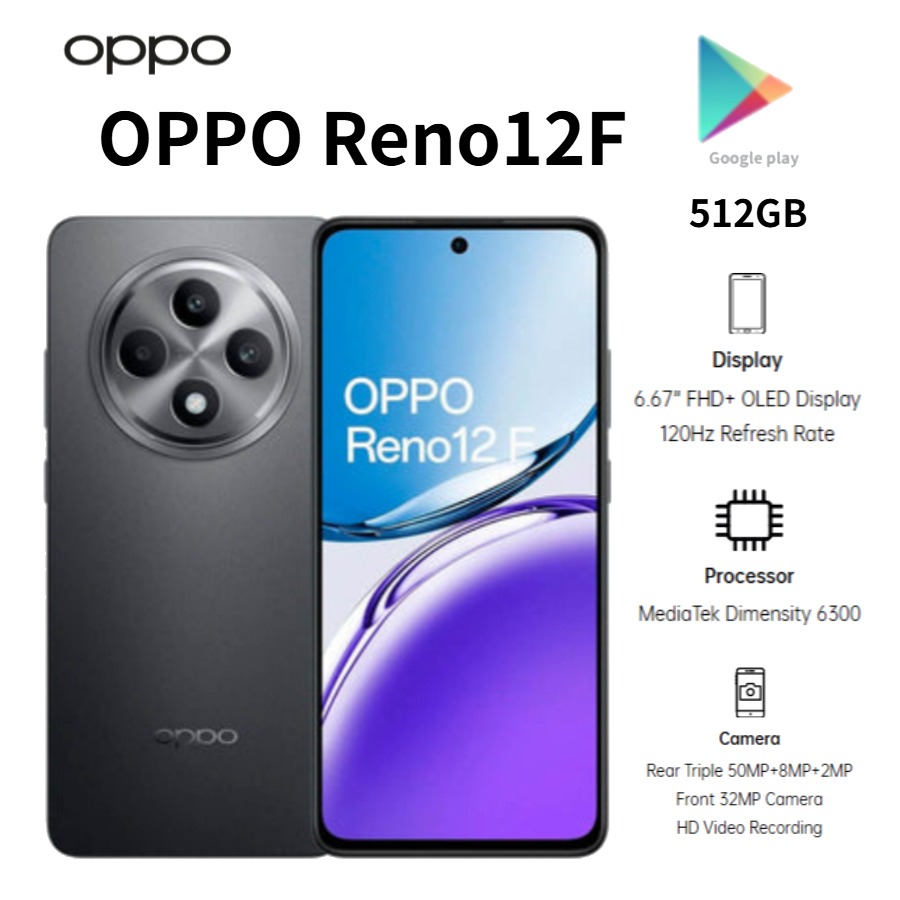 2026 グローバル エディション OPPO Reno12 F は、6.67 インチ HD ディスプレイ、長時間持続するバッテリー、512 GB のストレージを備えています。