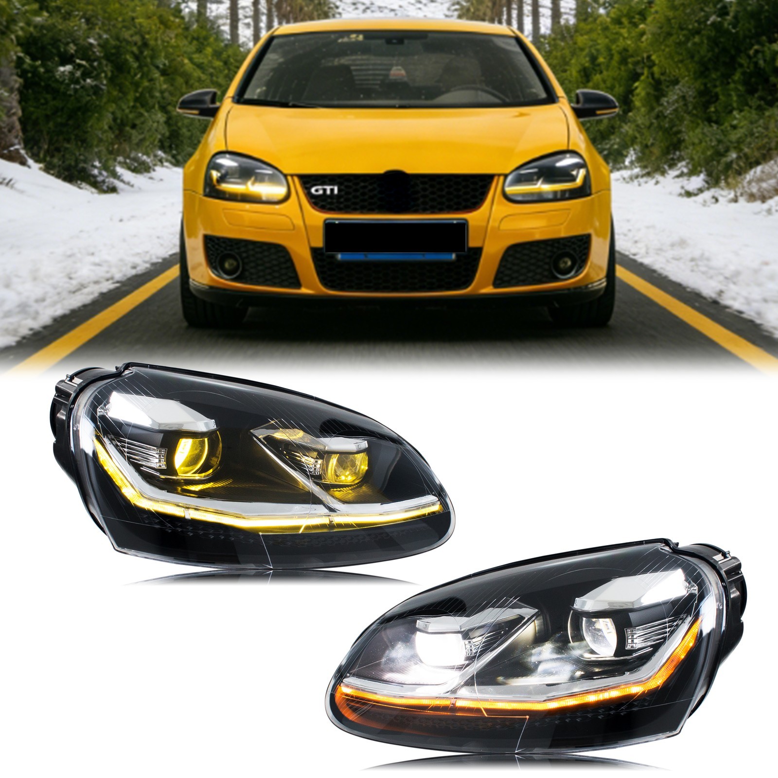LED ヘッドライト フォルクスワーゲン VW ゴルフ 5 MK V ラビット ジェッタ 2006-2010 シーケンシャル ターンシグナル フロントランプ アセンブリ [GTI には適合しません]