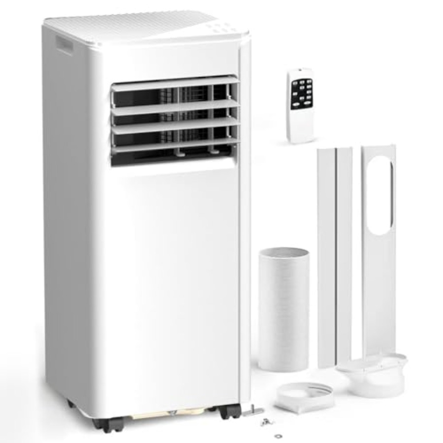 寝室、ホームオフィス、寮用のポータブルエアコン: 10000 BTU、450 平方フィート、白いプラスチック、3-in-1 冷却/ファン/除湿機、