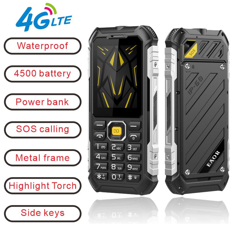 EAOR 4G 機能キーパッド防水 IP68 4500mAh 電源銀行高輝度トーチボリュームサイドキー SOS ワンクリックダイヤル電話