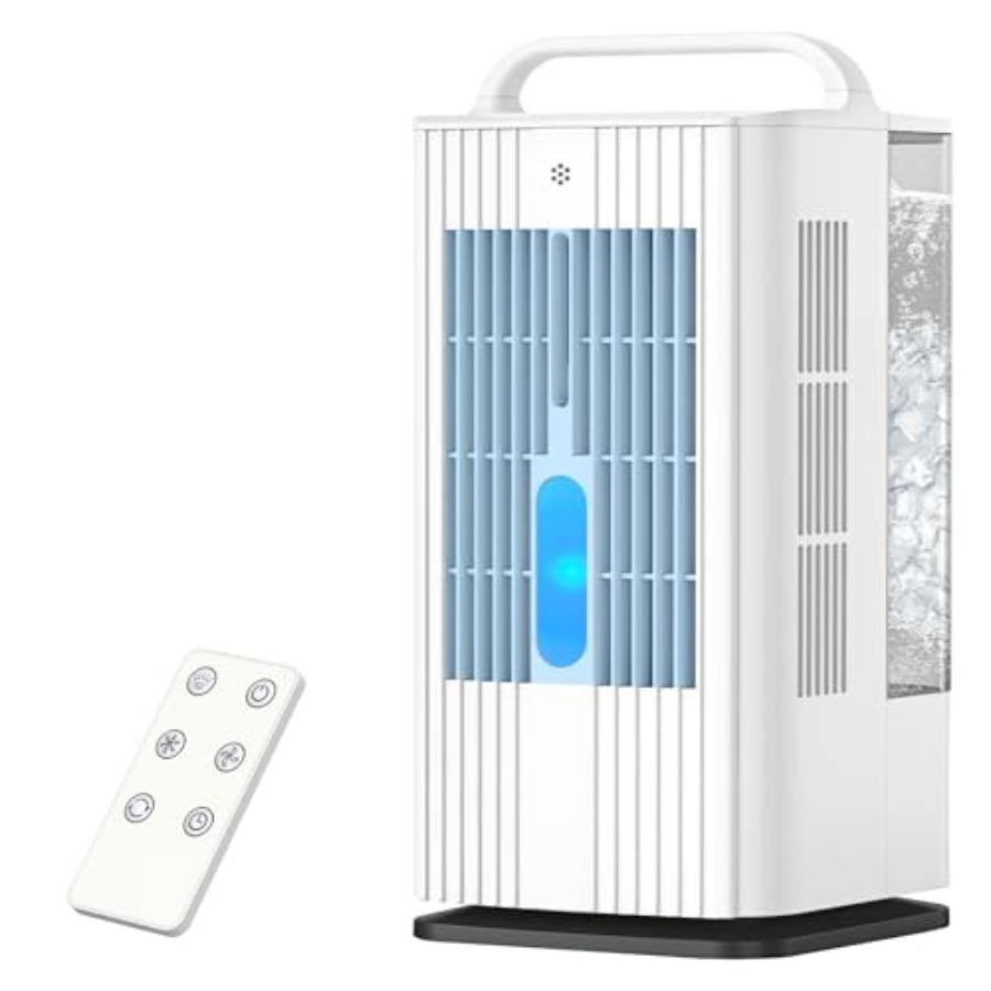 寝室用ポータブルAC: 1700mlタンク付き蒸発空気冷却器、白色プラスチックハウジング、3速冷却、7色のLEDライト、1
