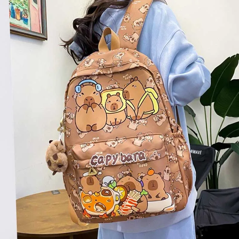 2025 トレンド大容量カピバラブックバッグガールナイロンバックパックかわいい漫画学生スクールバッグかわいい大学バックパック mochila