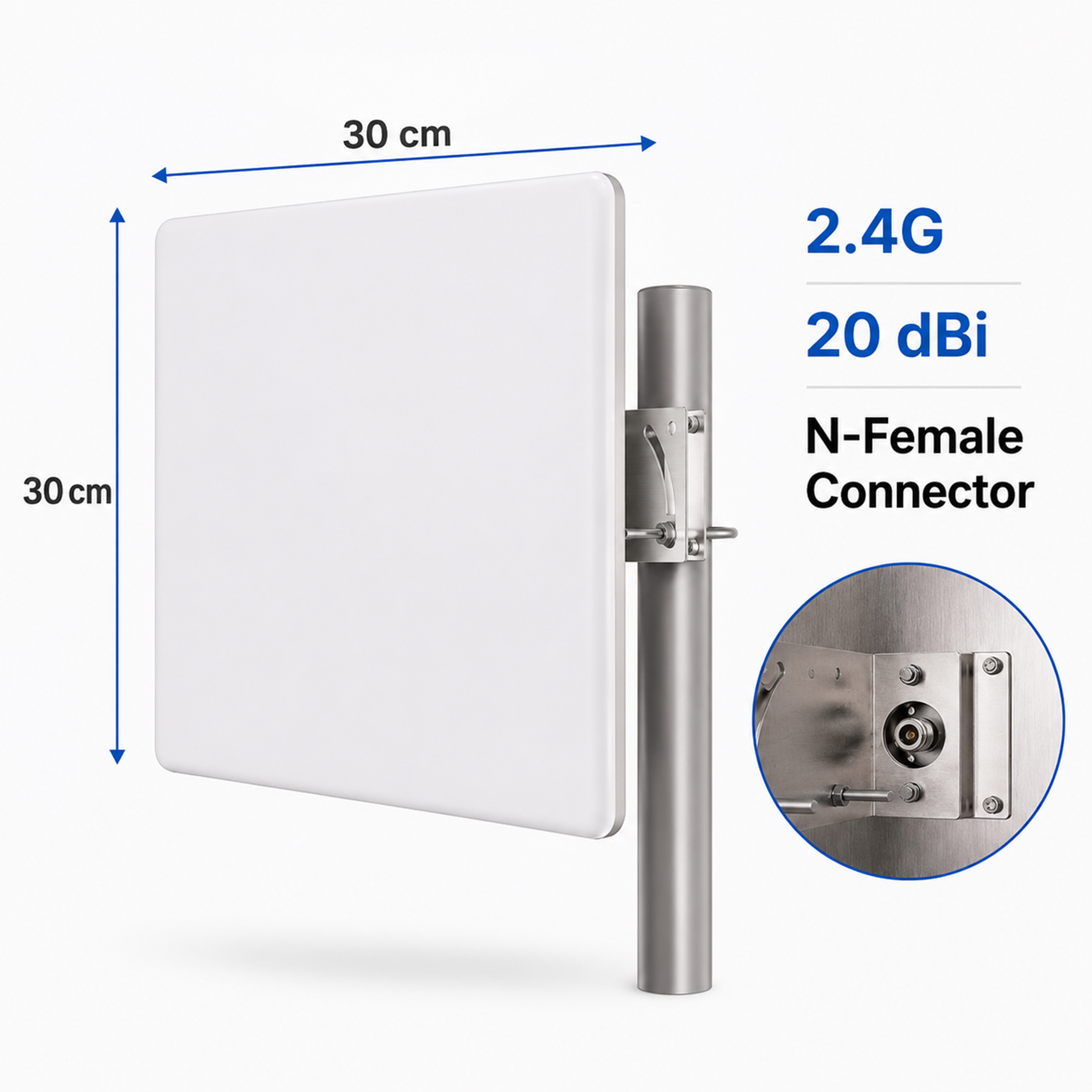 20dBi 屋外 WiFi パネルアンテナ 2.4GHz 指向性 2300-2700MHz ワイヤレスネットワーク信号アンテナポールマストマウント耐候性