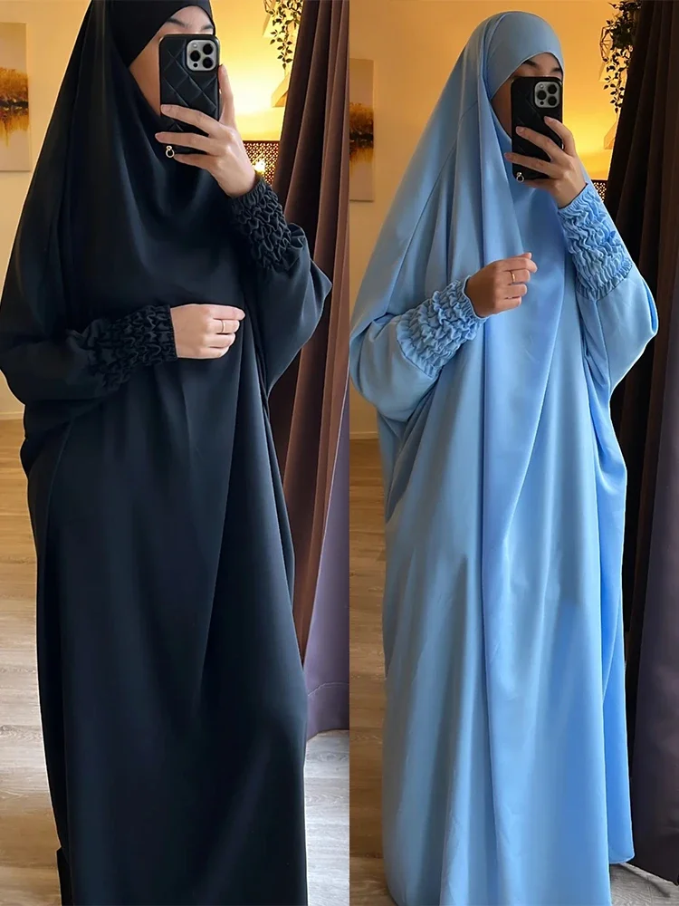 ラマダンロング Khimar イスラム教徒ワンピース Jilbab ドレスアバヤ女性の祈りの衣服サウジアラビア祈りドレスローブブルカイード Niqab 2024