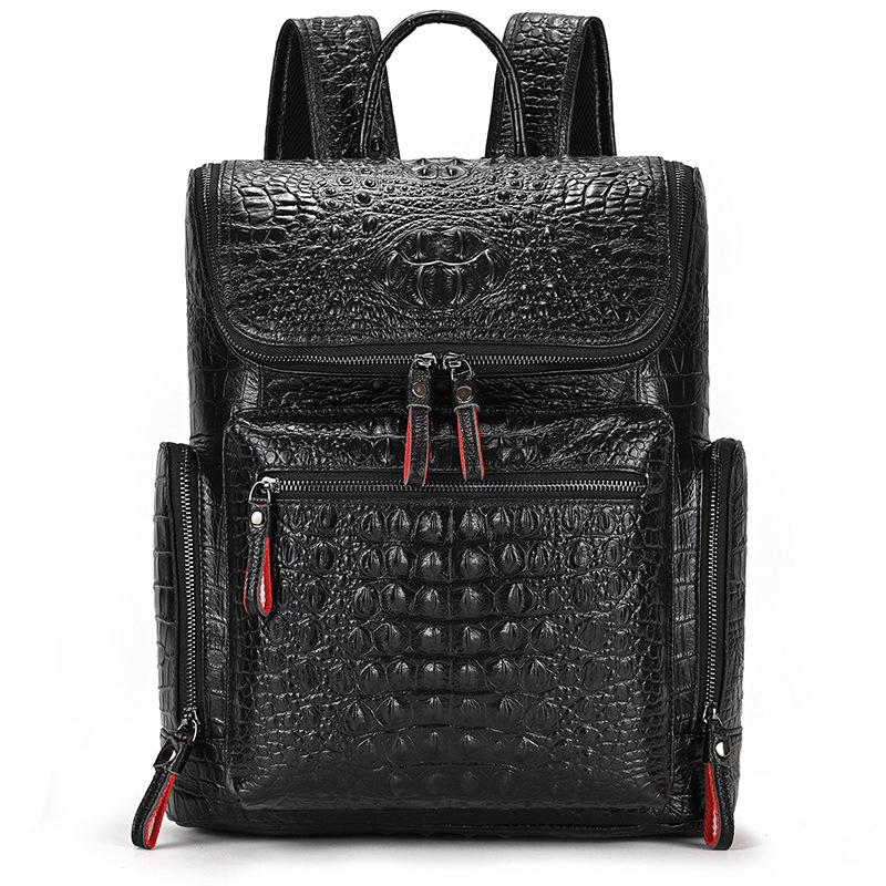 ワニ本革 15.6 インチのラップトップバックパック男性旅行バッグ Bagpack 防水ビッグバックパックティーンエイジャーの通学