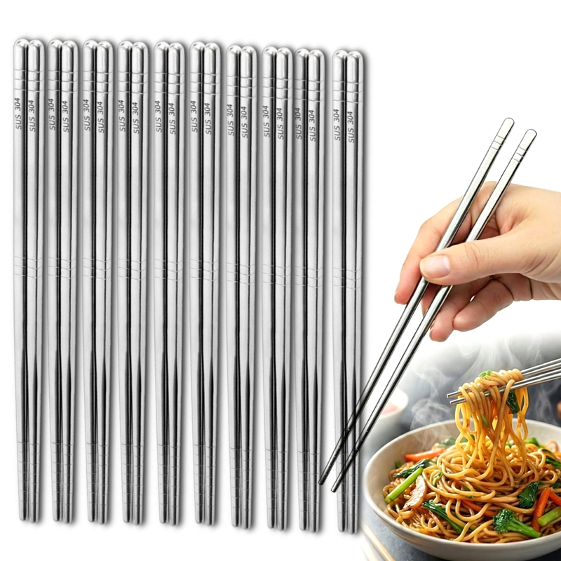 304 ステンレス鋼箸 10 組、9 インチ再利用可能な金属箸正方形アンチロール