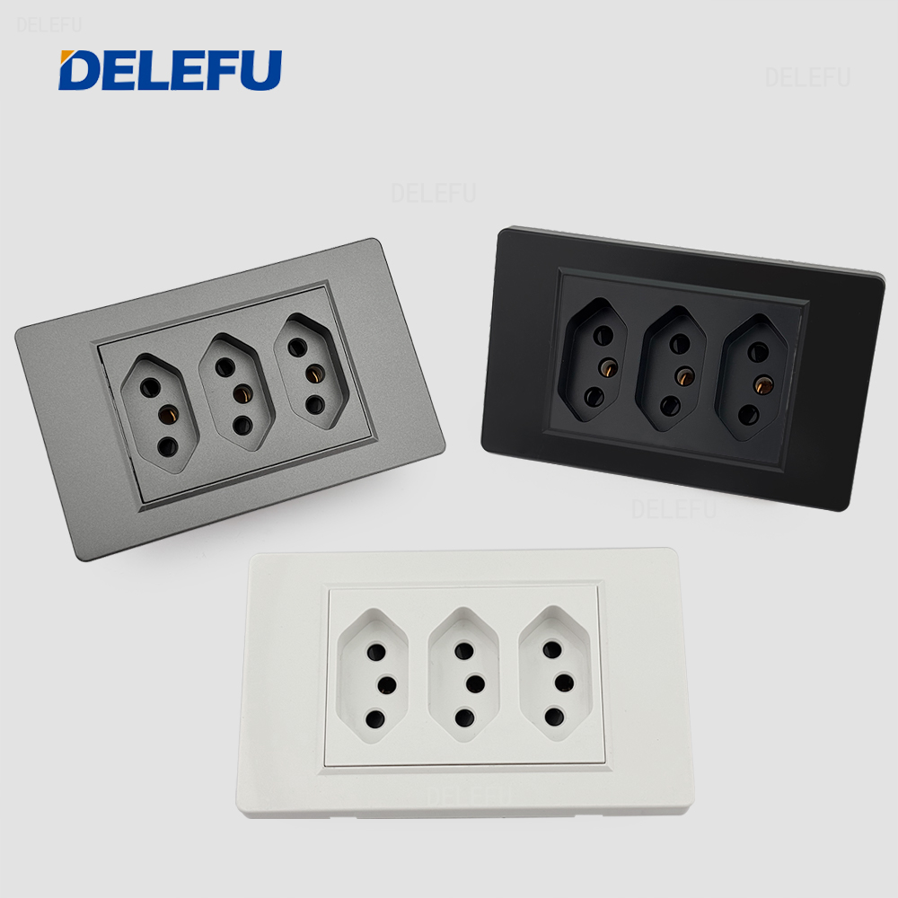 DELEFU 4*2PC 耐火ブラジル標準ソケット USB C タイプ急速充電壁電源ソケット 10A 20A ホワイトグレーブラックゴールド