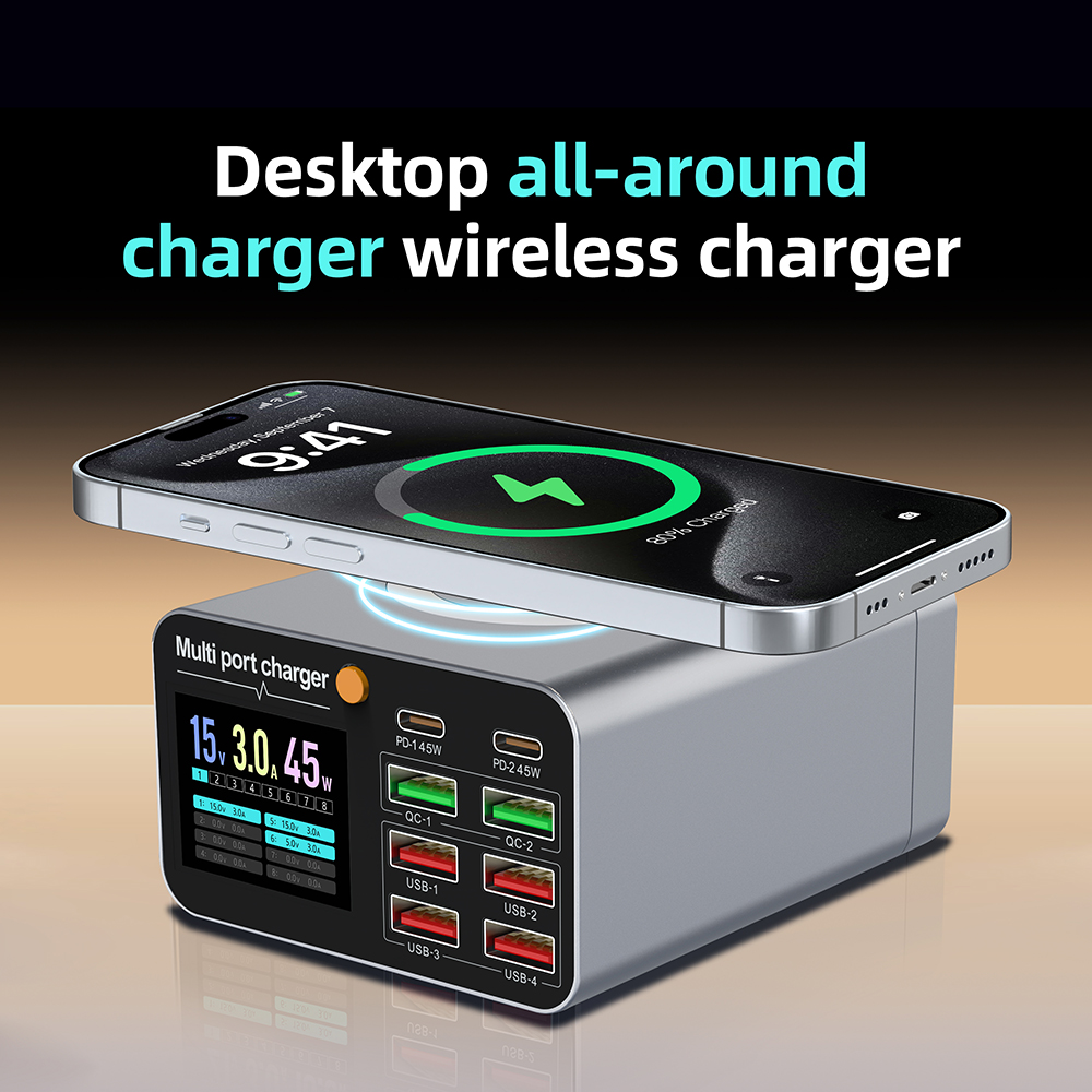 80 ワット/120 ワット 8 ポート充電ステーションデジタルディスプレイ USB タイプ C ワイヤレス充電器 PD QC3.0 急速充電器ラップトップタブレット電話
