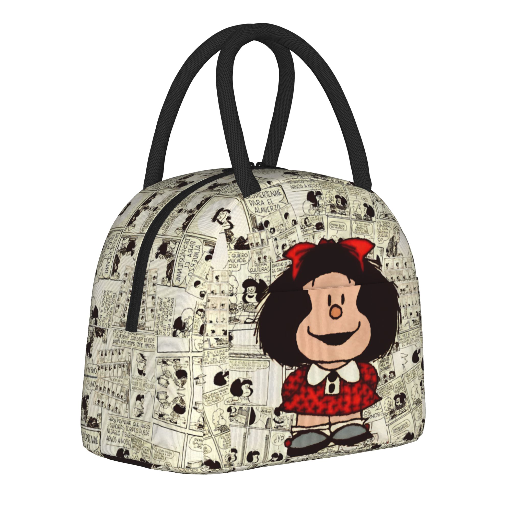 Mafalda アニメ断熱ランチバッグクーラーバッグ再利用可能、食事容器漫画漏れ防止トートランチボックス弁当ポーチ学校