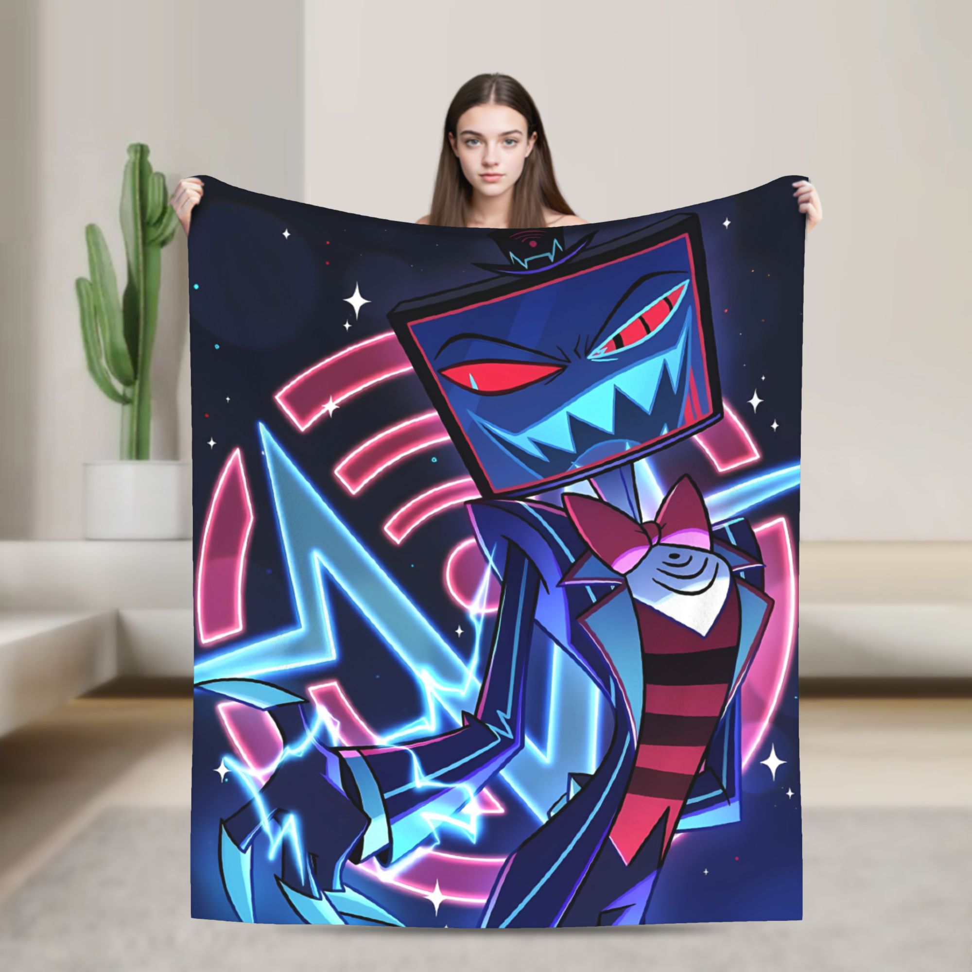 Vox Alastor Hazbin ホテルブランケットスーパーソフトグラフィックぬいぐるみスローブランケットガールズボーイズリビングルームフランネルベッドカバーベッドカバー
