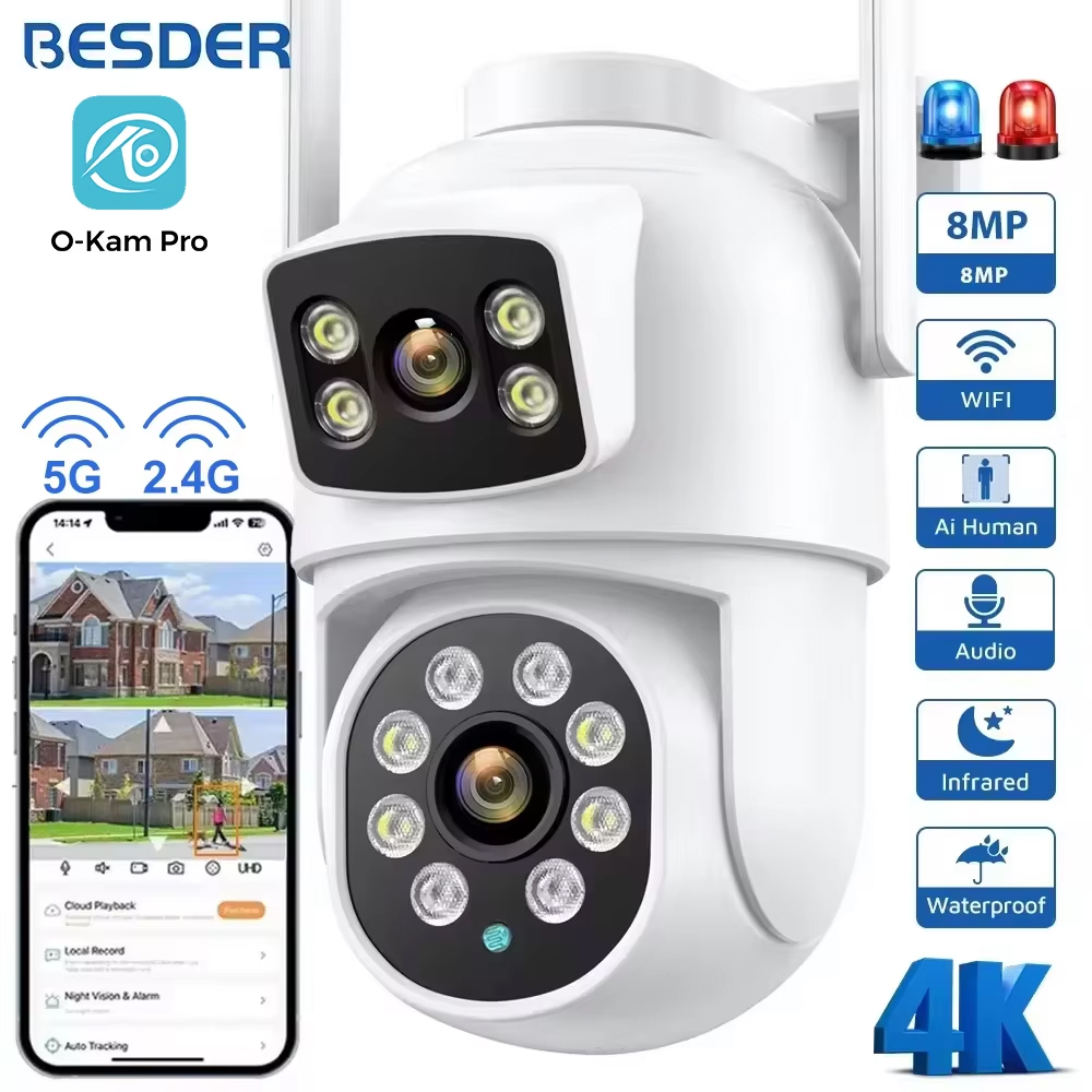 BESDER 4K 8MP Wifi カメラ PTZ 屋外デュアルスクリーン人体検出デュアルレンズ 10MP セキュリティ保護 IP カメラオーディオ O-Kam Pro