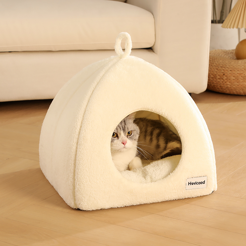 新しい三角形クローズド猫ベッド暖かい肥厚ペットの巣深い睡眠洞窟ハウス猫用