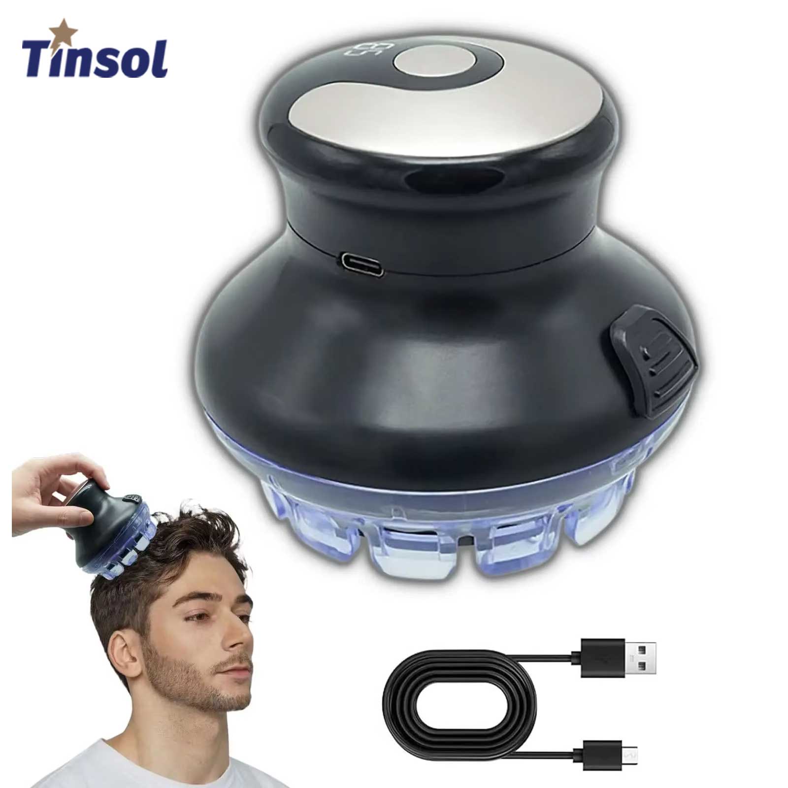 TINSOL ラウンドクイックヘアカットワイヤレスラウンドバリカン LED ディスプレイと長さ調節可能な 3-12 ミリメートルセルフヘアカットキット