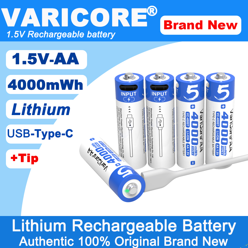 VariCore AA 1.5V 4000mWh 大容量リチウム充電式バッテリー Type-C USB 高速充電リモコンマウスおもちゃ用