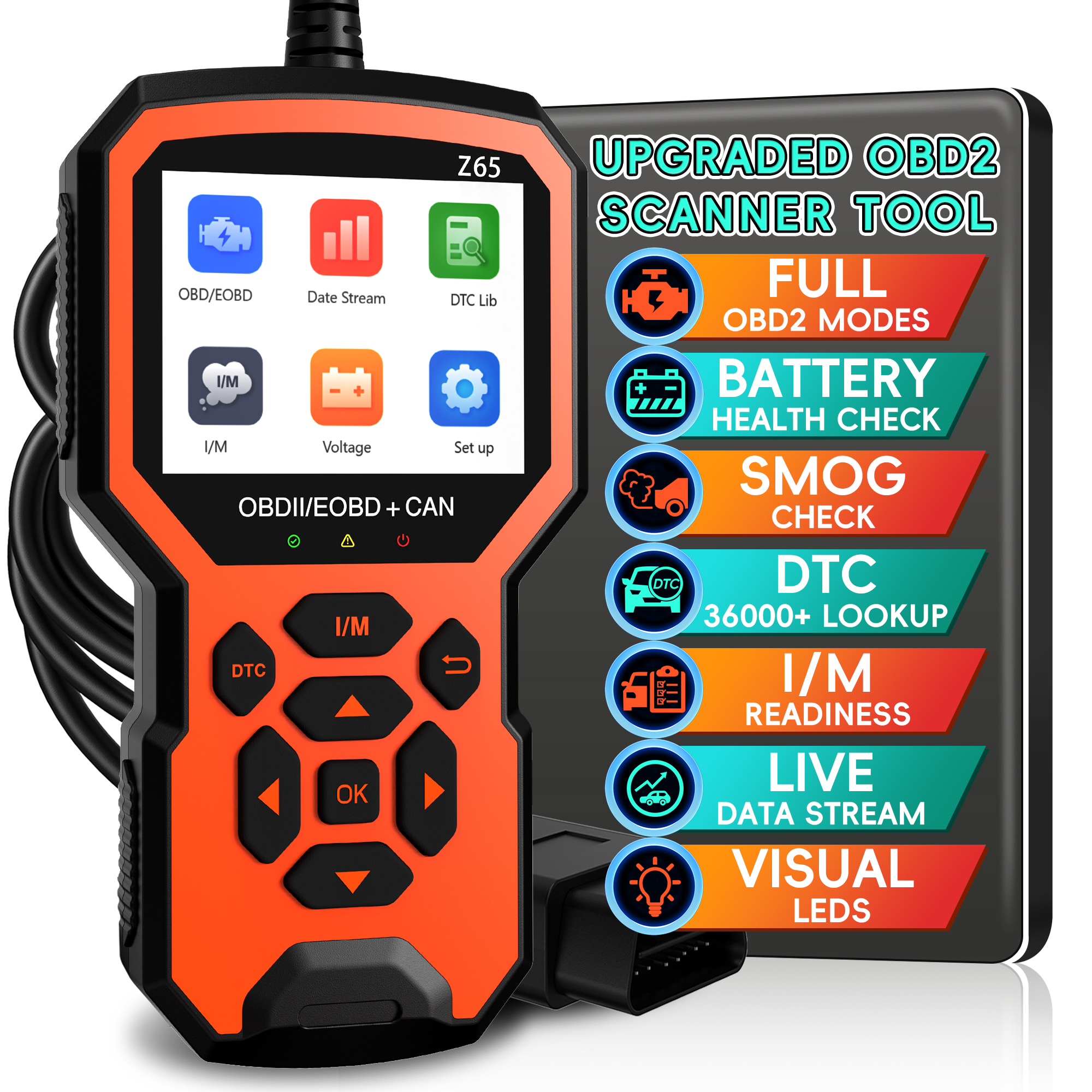 OBD2スキャナ診断ツール、リセットOBDII/EOBD車診断スキャンツールを備えた強化されたチェックエンジンコードリーダー