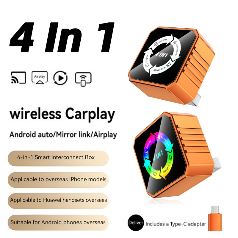 4in1 2026 新しいワイヤレス Carplay アダプタ Apple または Android 用自動接続ミラーリンクスクリーン Airplay 投影ミニアダプタ