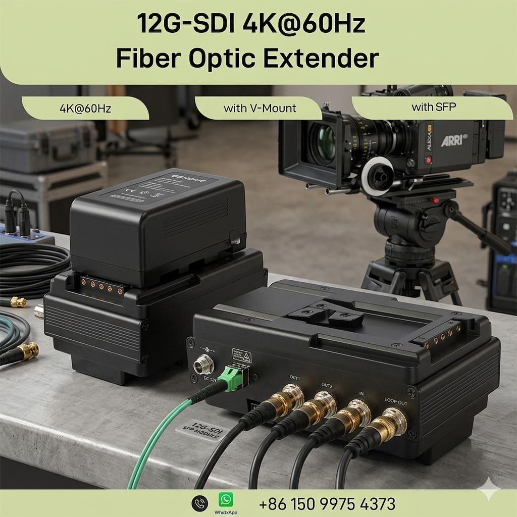 4K@60Hz 12G-SDI ファイバーエクステンダー 双方向ループアウト LC 10KM シングルモード Vマウント SD HD 3G 6G 12G SDI