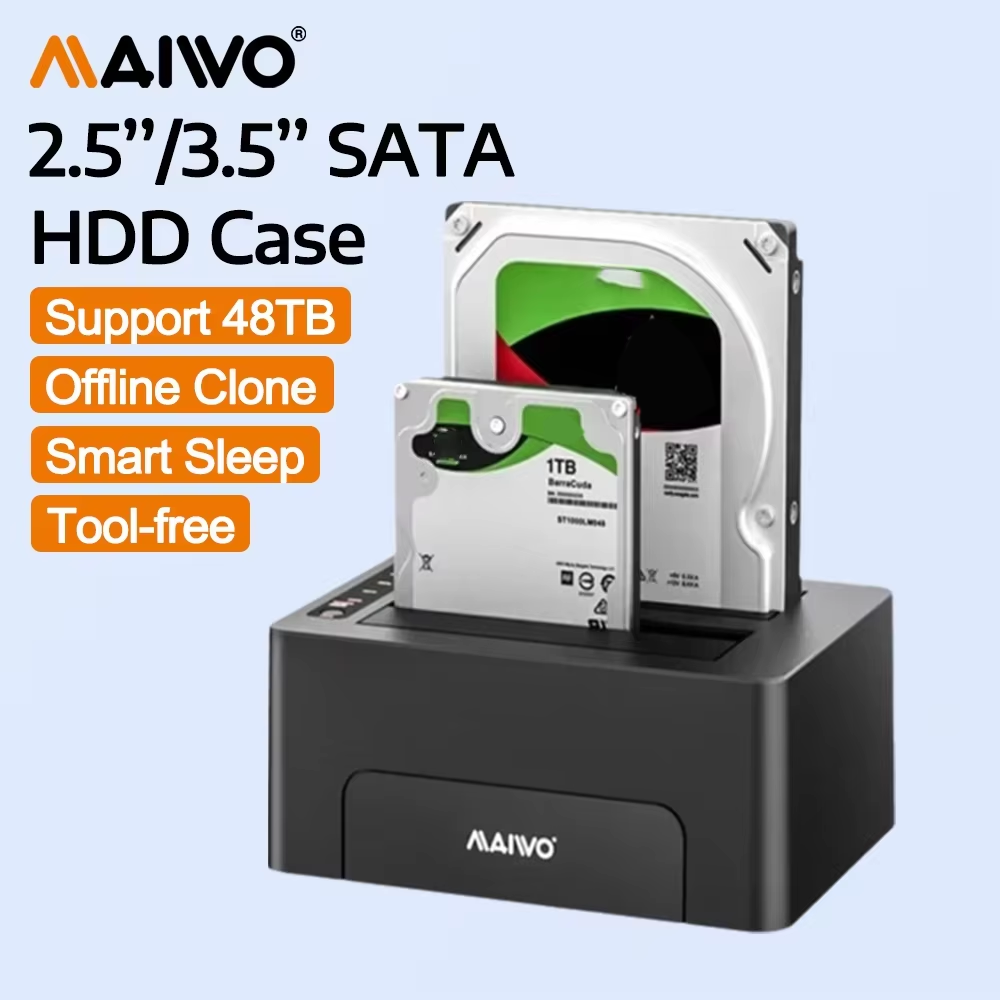 MAIWO デュアルベイハードドライブドッキングステーション 2.5/3.5 インチ HDD ケース SATA から USB 3.0 HDD エンクロージャ、オフラインクローン付き 2.5 ' 3.5 '