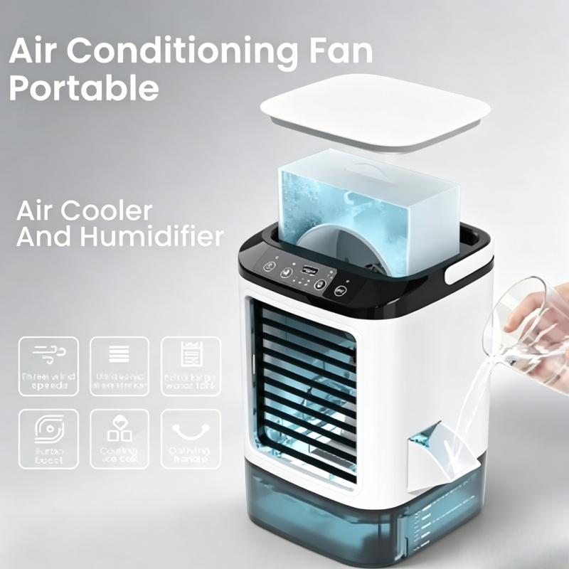 ポータブル 3 スピードミニ空気クーラー 900 ミリリットル水タンク加湿器冷却ファンホームオフィス寝室用