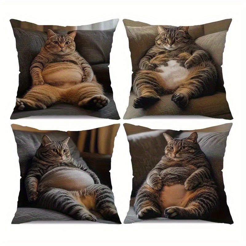 ふわふわ猫枕カバー 4 個セットかわいいペット動物デザインスロー枕ソファソファ装飾ホームかわいいふわふわ猫枕カバー