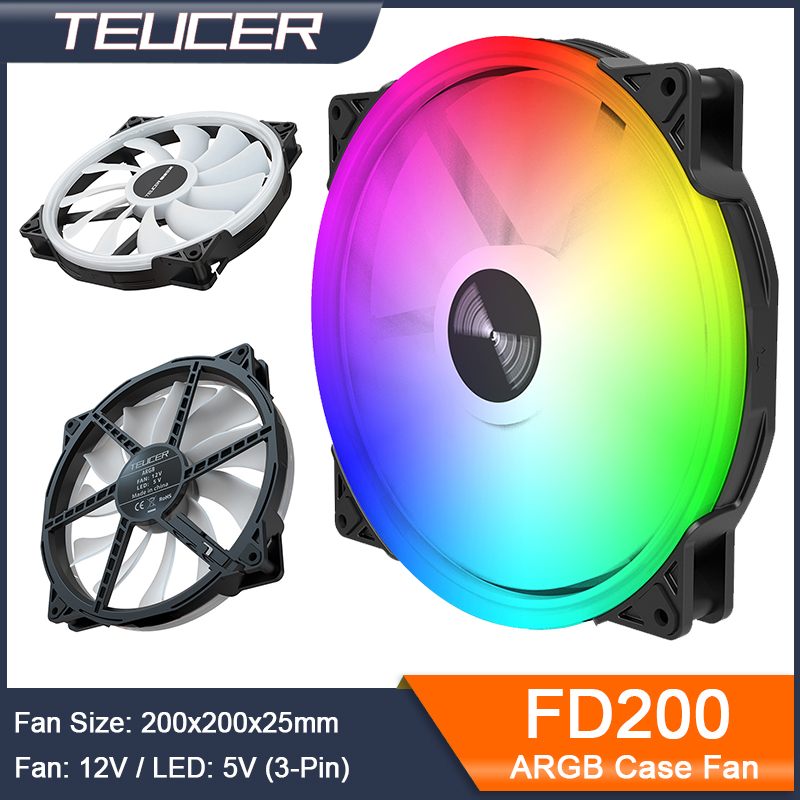 TEUCER FD200 200mm ARGB コンピューターケースファン 5V 3PIN LED冷却ファン デスクトップPCケースアクセサリー