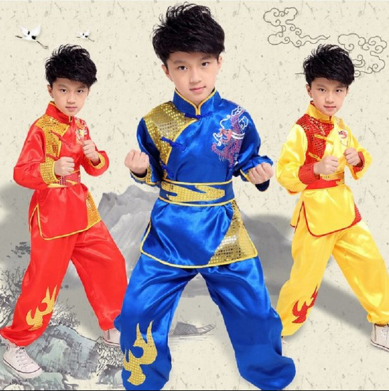 中国衣装赤子供伝統武術制服スーツ子供のためのカンフー女の子服少年ダンス男の子女の子パフォーマンスセット