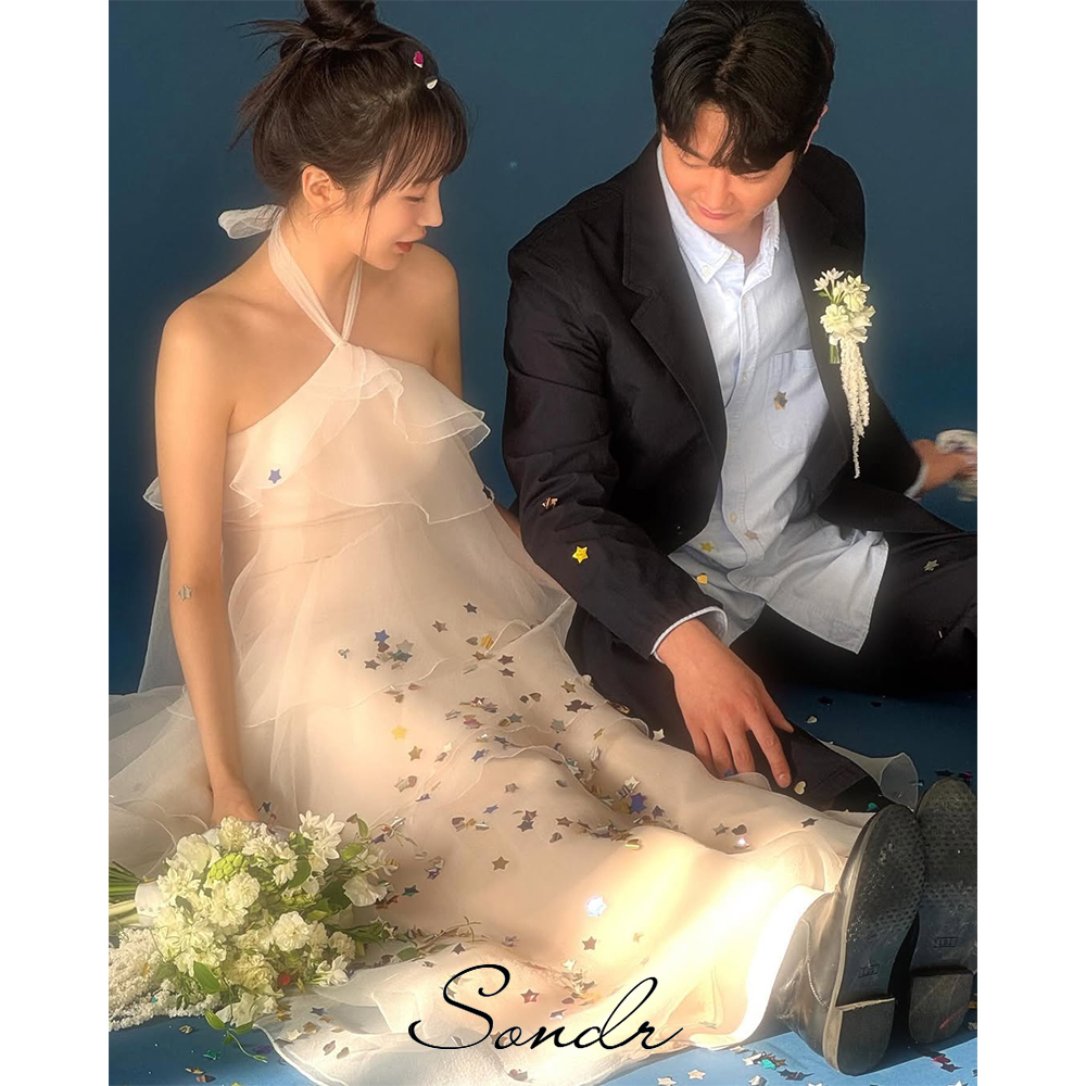 Sondr ホルターシルクオーガンザ韓国のウェディングドレスティアードカスタマイズされた A ラインブライダルパーティードレス結婚披露宴ドレスパーティードレス