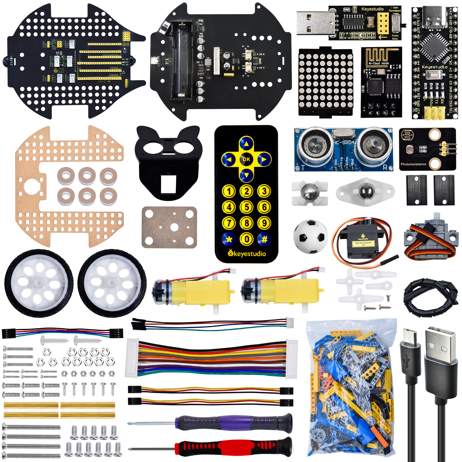 Keyestudio 3 in 1 ロボットカーキット Arduino 用ビルディングブロック STEM 教育 C /Scratch プログラム可能な DIY 車のおもちゃキット