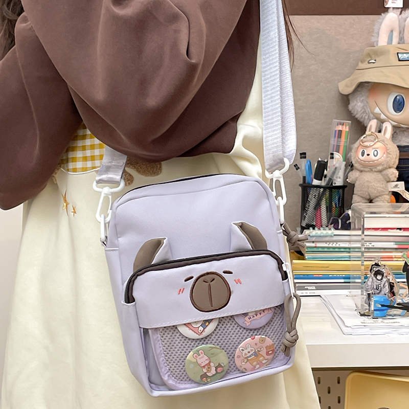 かわいいカピバラバッジクロスボディバッグ女性のための透明な小さな痛バッグソフトガールシングルショルダーバッグかわいい財布ハンドバッグレディース