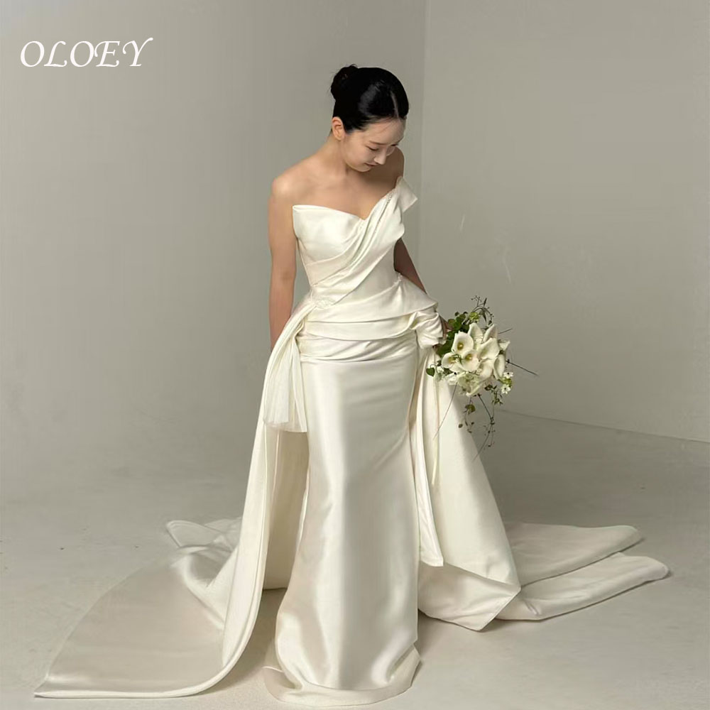 OLOEY クラシックアイボリーサテンのウェディングドレス恋人マーメイド取り外し可能なトレイン韓国写真撮影ブライダルドレスカスタマイズされた 웨딩드레스