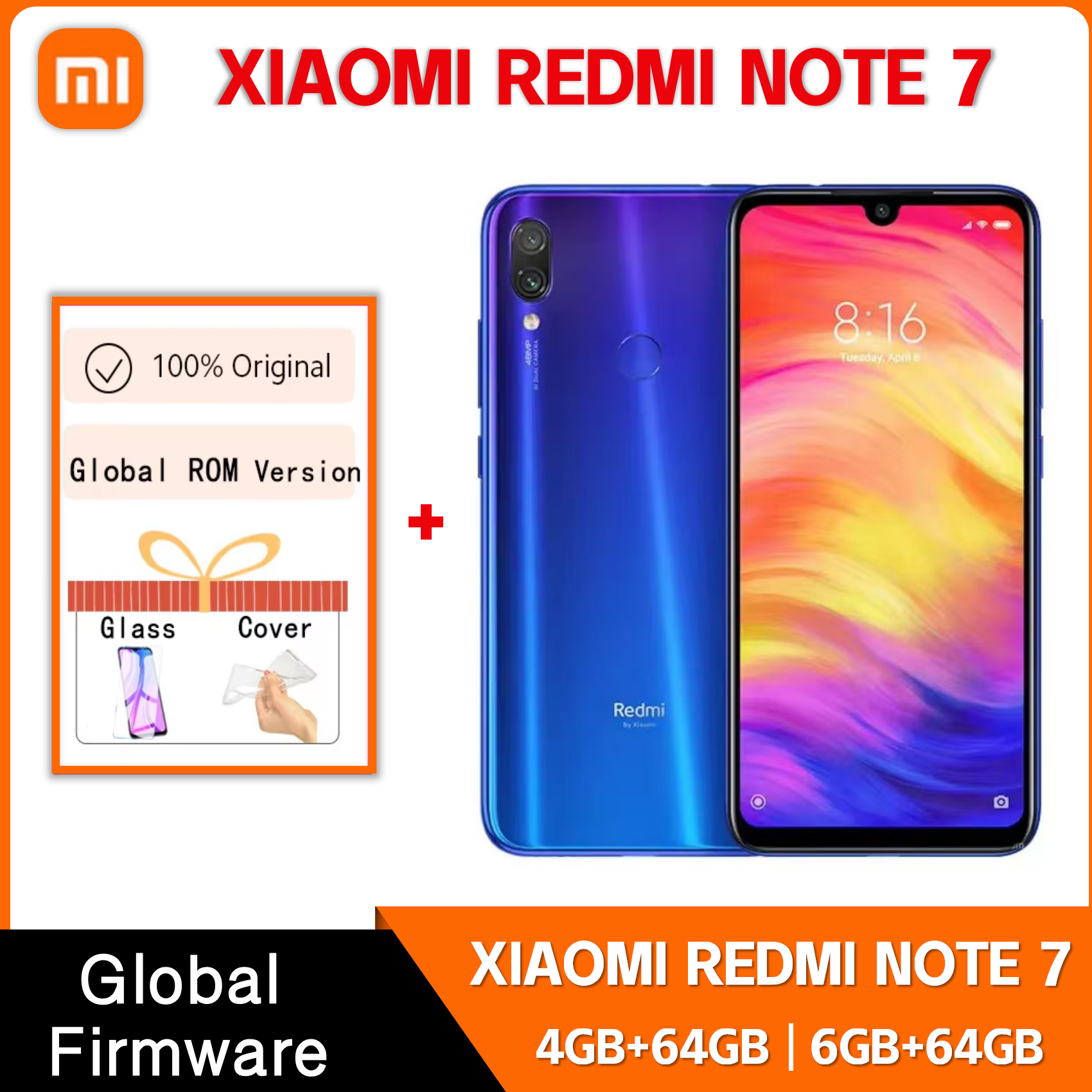 4G Smartphone Original Xiaomi Redmi Note 7 4G 64G/6G 64G Snapdragon 660AIE Android 4000mAh Mobile Phone 48.0MP+5.0MP Rear Camera
