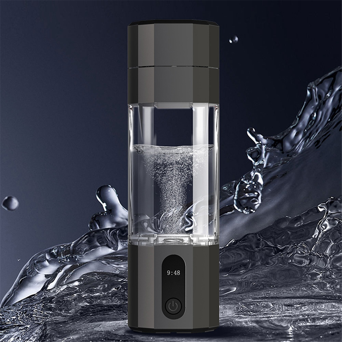 PEM 電解水素発生器 8000PPB ディスプレイポータブル充電式水素水ボトルブラック