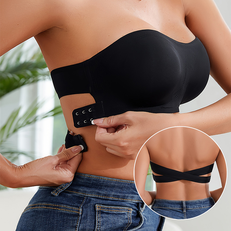 女性のセクシーなストラップレスプッシュアップブラジャー取り外し可能なパッド入りシームレスアイスシルクトップ女性目に見えない美容バック滑り止めオフショルダーブラジャー