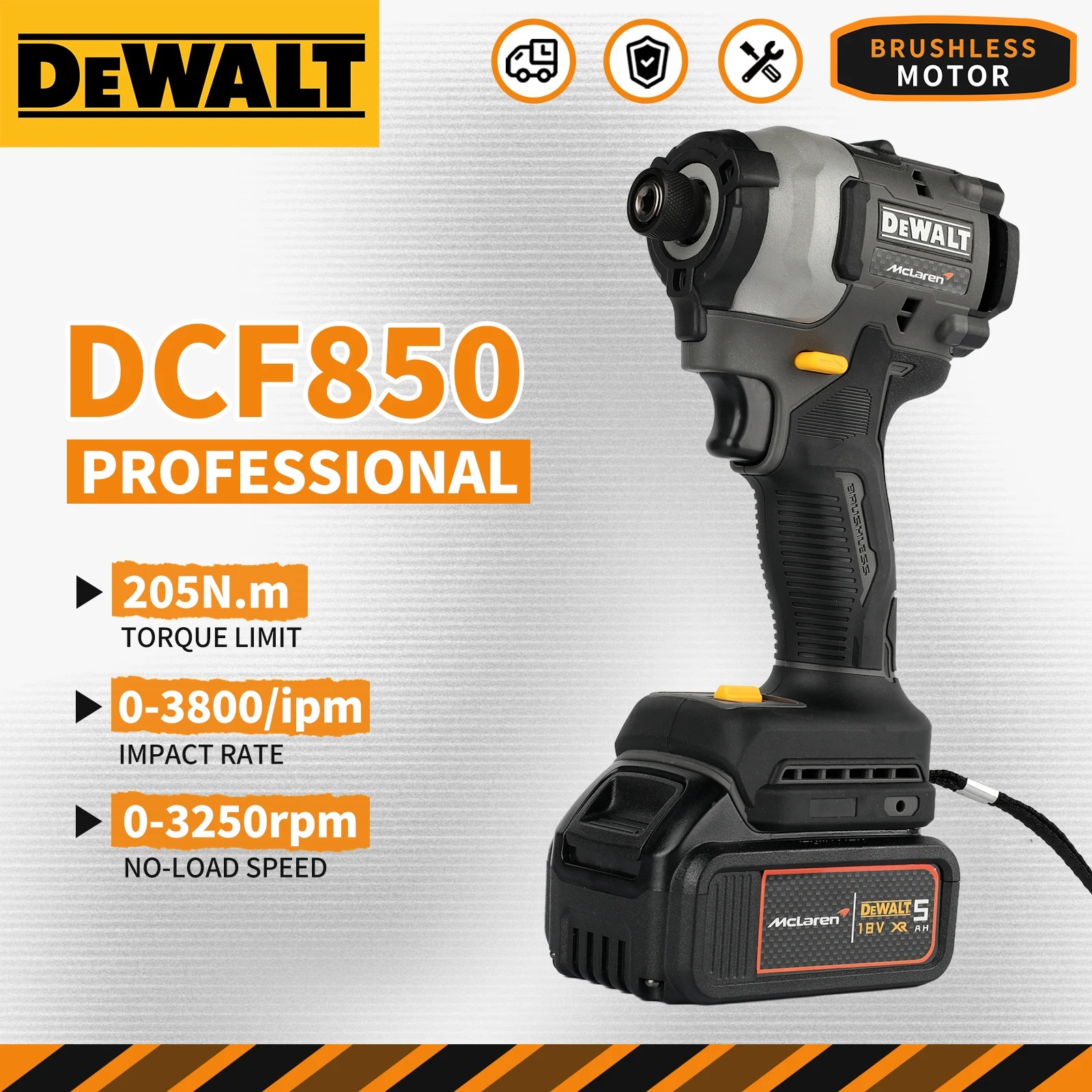 DEWALT DCF85M 20V ブラシレス電動ドライバー | 205Nm トルク 0-3250RPM 13mm チャック無段変速電動工具