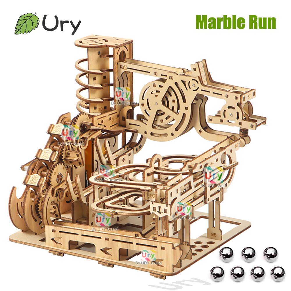 Ury 3D 木製パズル電動カタパルトトラックデバイスマーブルランセット機械モデル科学迷路 7 ボールアセンブリギフト