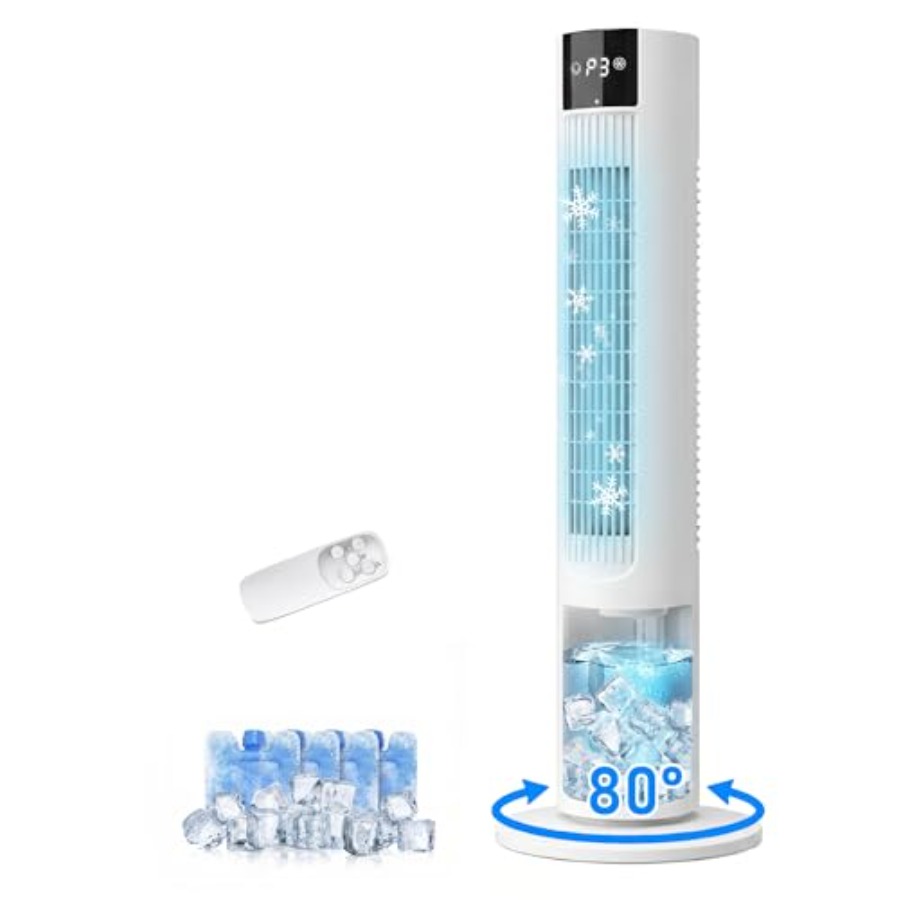寝室および屋内用ポータブルエアコン、プラスチックハウジング付き蒸発クーラー、白色、3-in-1 冷却ファン付き