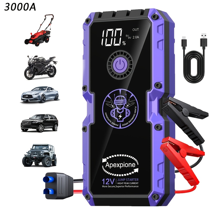 3000A-8000A ポータブル自動車バッテリージャンパースターター - 12V 車バッテリー充電器、空気膨張機能を備えたオプションの 10500A 多機能スターター、ジャンプボックス、USB 高速充電、LED 懐中電灯、