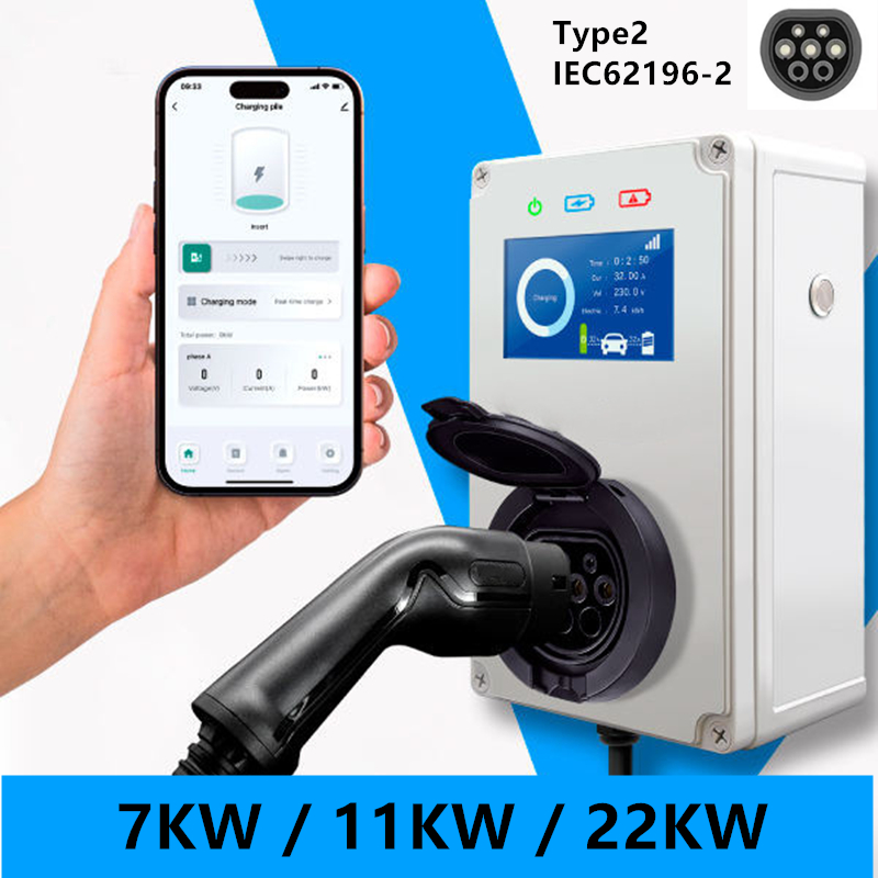 タイプ 2 EV 充電器 32A 7KW 充電ステーション IEC62196-2 11KW 22KW 3 相 EVSE ウォールボックス スクリーンスマート APP 制御付き