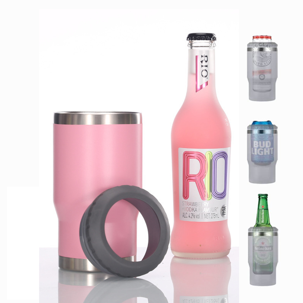 4 in 1 トラベルマグと缶クーラーは、12オンスの缶やビール瓶用に断熱されています。ユニバーサルクールサマーアイスボトルカップ 蓋2個付き