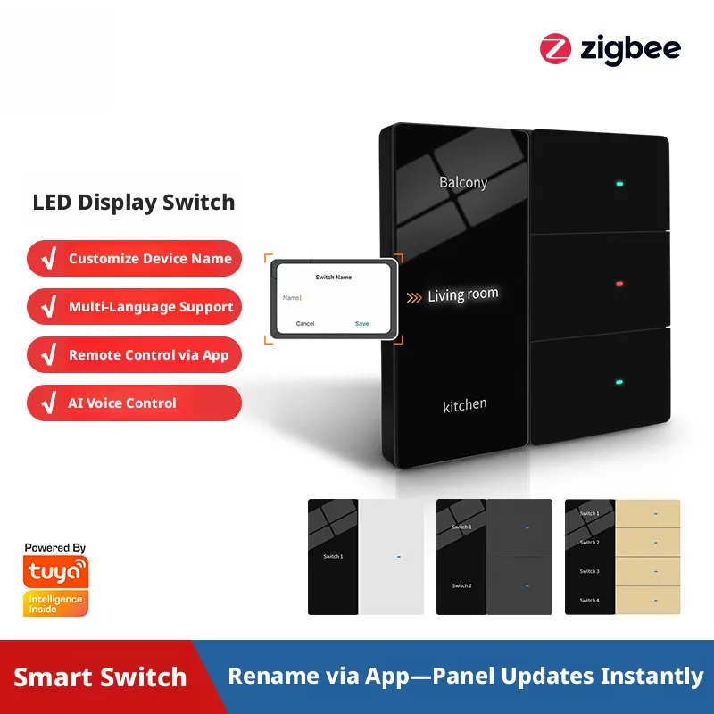 Tuya スマートライフ Zigbee スマート LED ディスプレイスイッチ多言語設定をサポート APP リモコン AI 音声制御 AC100-240V
