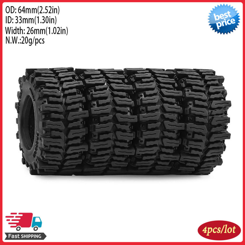 4 個 1.3 "64 ミリメートル RC クローラーラバーロックホイールタイヤ 1/18 1/24 トラクサス TRX4M アキシャル SCX24 AX24 FCX24 Ascent-18 アップグレードパーツ用