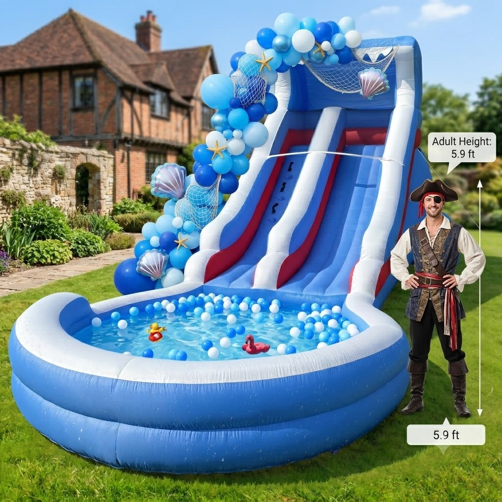 ブルーホワイトレッドオックスフォードウォータースライド夏の屋外水のおもちゃ裏庭プールサイド楽しいゲームエンターテイメント