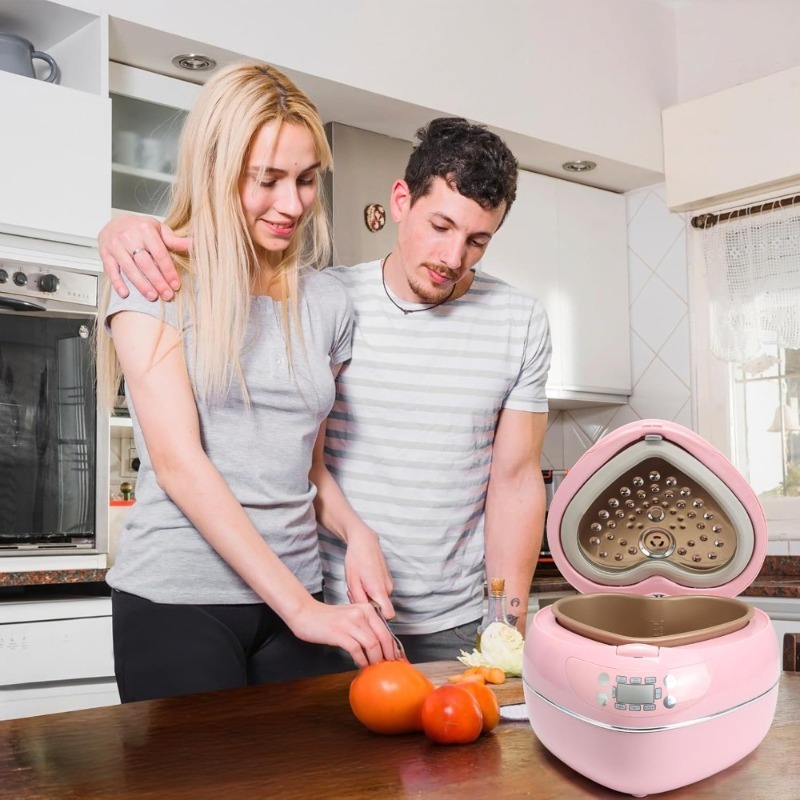 Heart Shape Pink Rice Cooker Small 1.8L 4 Cups Multifunctional Automatic Keep Warm Timer Valentine's Day Gift
