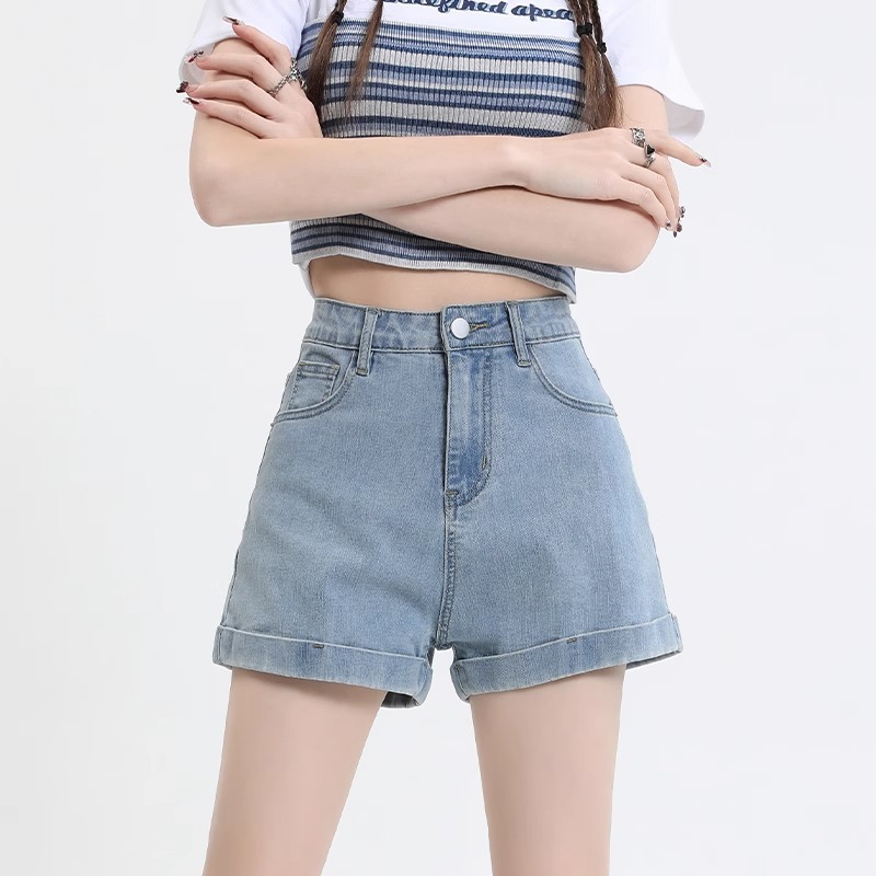ハイウエスト弾性デニムショーツ女性の今シーズンの夏のホットセール痩身 A ライン袖口カジュアルスタイル快適なコットン...