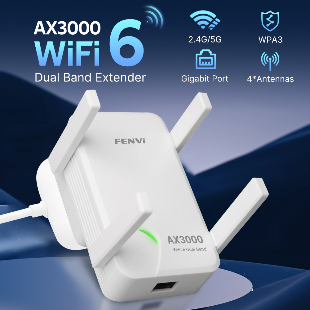 FENVI WiFi 6 AX3000 リピータデュアルバンド 2.4/5Ghz 802.11ax ギガビットワイヤレス信号ブースター 4 高利得アンテナ長距離アンプ