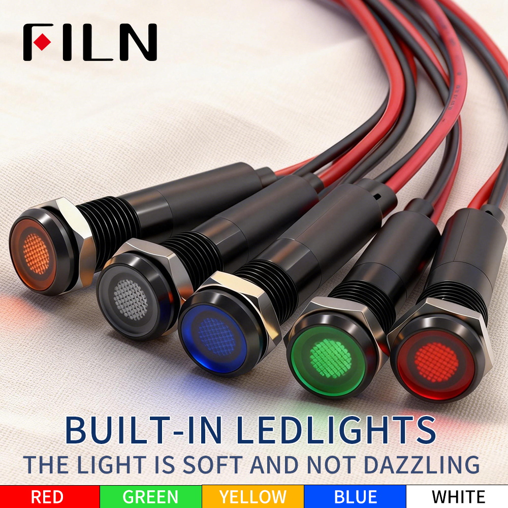 3 個 8 ミリメートル金属 LED インジケータライト 12V 24V 110V 220V IP67 防水信号ランプフラットヘッドピラー警告灯車用